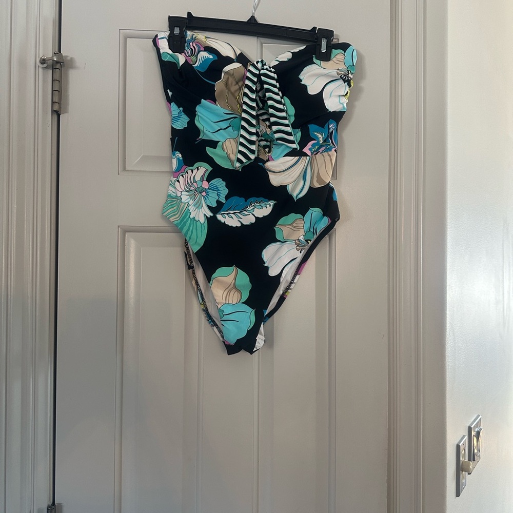 Trina Turk Floral One Piece Swimsuit - Black and Teal